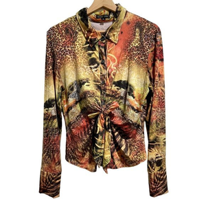 BOHO CHIC Y2K‎ STYLE FRONT KNOT BUTTON DOWN WOMAN'S TOP SIZE XL G1